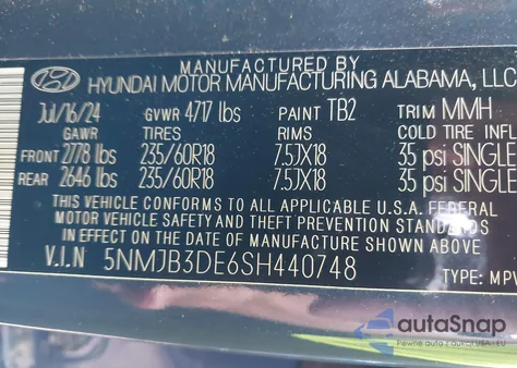 2025 Hyundai Tucson Sel from USA, damaged, VIN 5NMJB3DE6SH440748